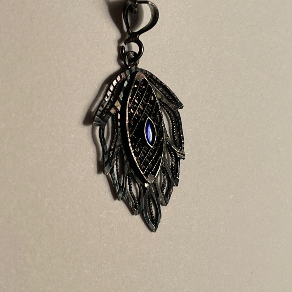925 Sterling Silver Necklace & Pendant Italy chain vintage blue stone - Picture 15 of 16